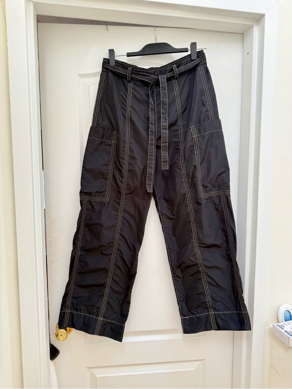 Ganni Nylon Black Cargo Stitch-Detail Pants